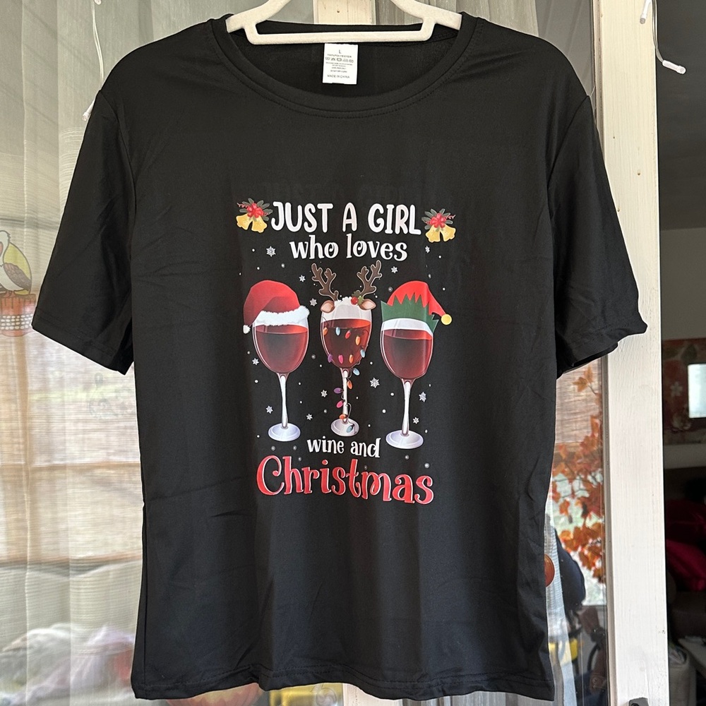 Black Christmas Wine Graphic T-Shirt